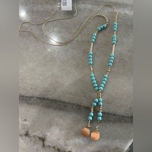 Faux turquoise beaded gold adjustable necklace
